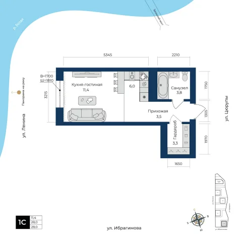 Планировка: студия 28 м², 15 этаж